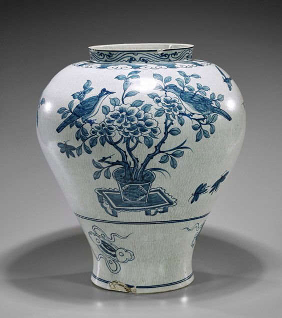 Large Korean Blue & White Porcelain Vase