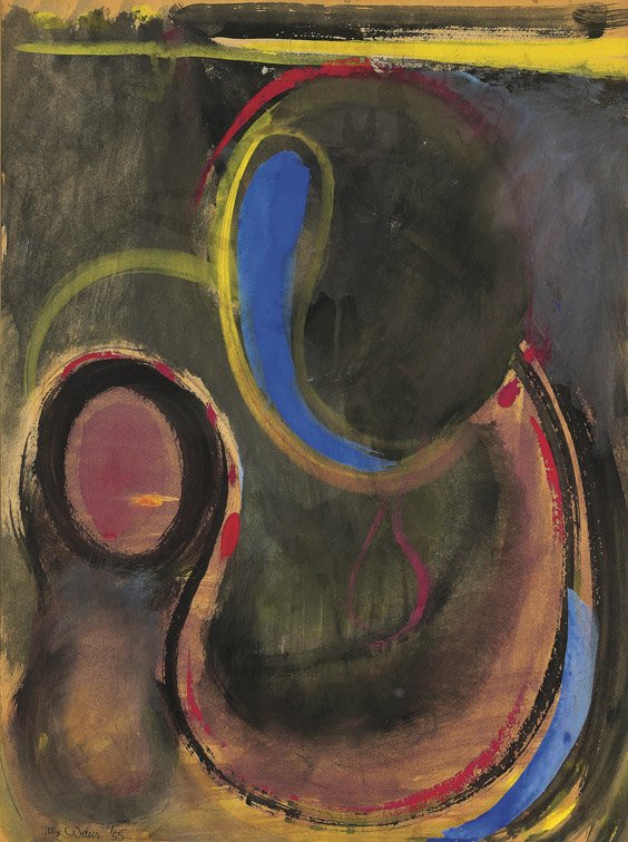 'TORSO II' GOUACHE BY MAX WEBER: 'TORSO II' GOUACHE BY MAX WEBERGouache on paper painting by Max Weber (American, 1881-1961), entitled "Torso II"; the abstract composition showing two connected ovoid forms, with strokes of primary co