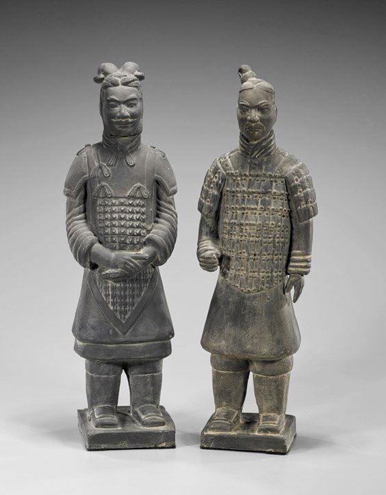 Pair Chinese Pottery Warrior Figures (1 of 1)