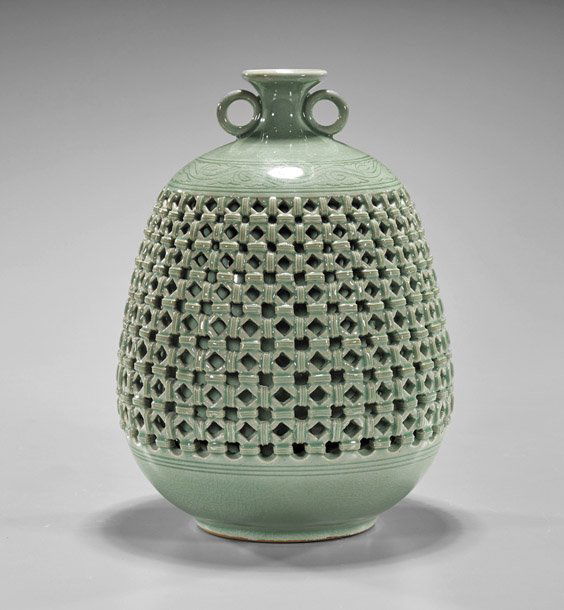 Korean Celadon Glazed "Basket" Jar (1 of 2)