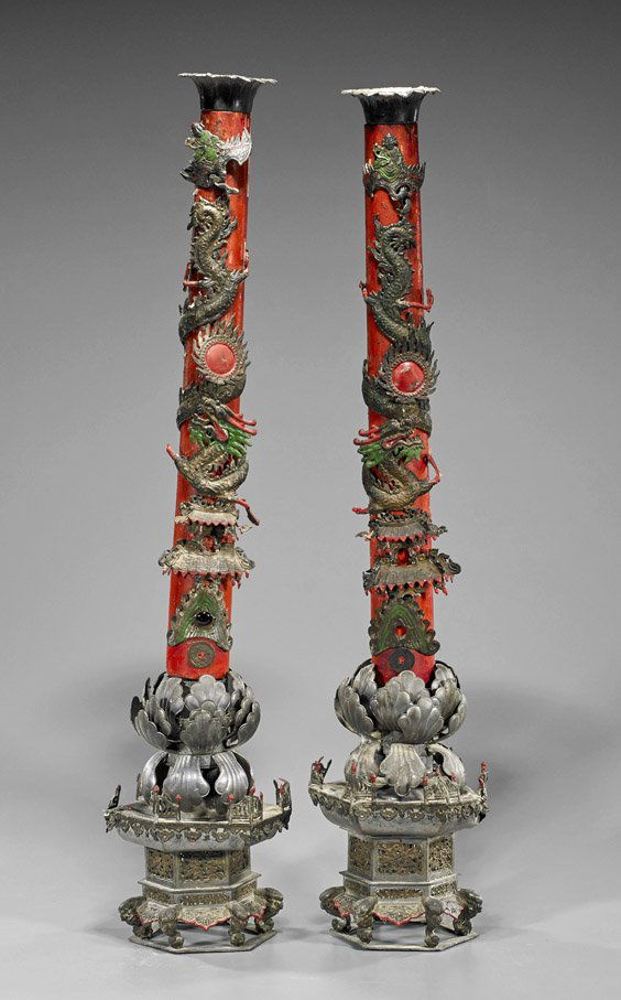 Pair Tall Chinese Candle Holders (1 of 1)