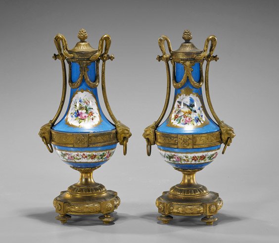 Pair Antique Sèvres-Style Mounted Urns (1 of 1)