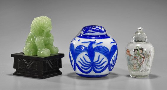Three Chinese Glass Items: Vases & Lion (1 of 1)