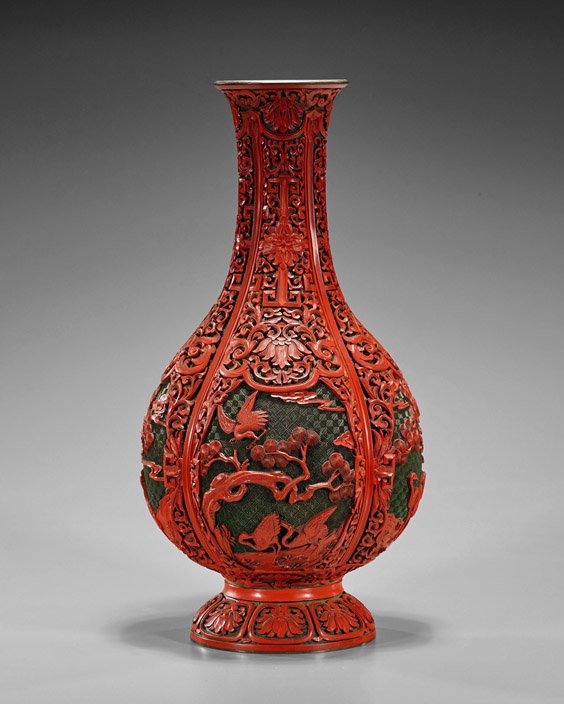 Tall Chinese Carved Cinnabar Vase (1 of 1)