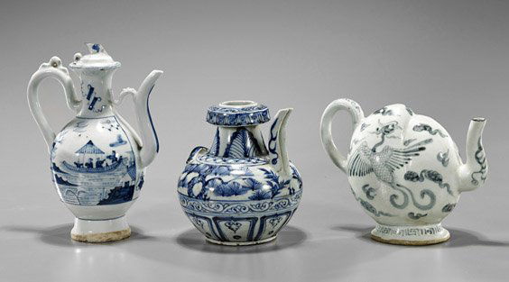 Three Chinese Blue & White Wine/Teapots (1 of 1)