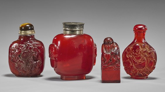 Three Carved Snuff Bottles & Seal (1 of 1)
