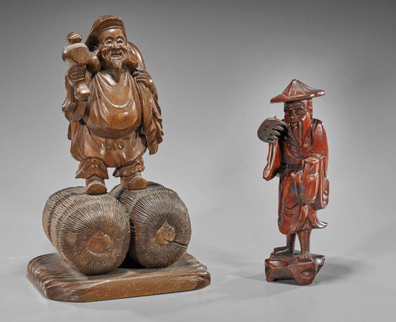 Two Japanese Carved Wood Figures (1 of 1)