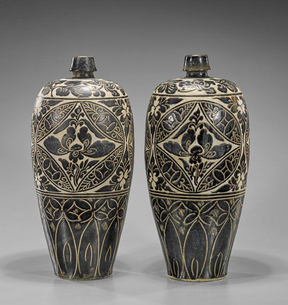 Pair Tall Chinese Glazed Meiping Vases (1 of 1)
