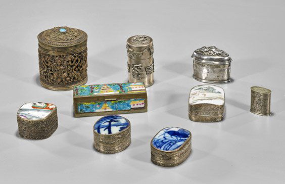 Nine Chinese & Tibetan Covered Boxes (1 of 1)
