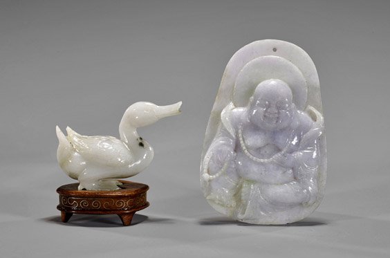Chinese Carved Jadeite Pendant & Duck (1 of 1)