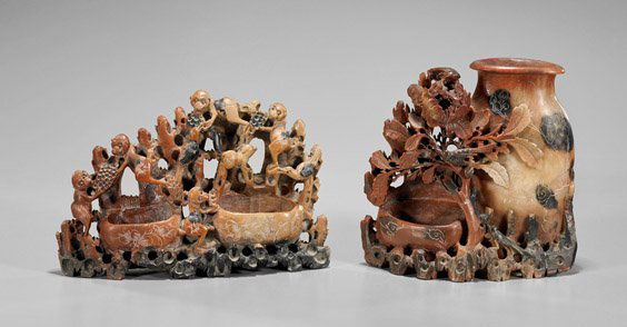 Two Chinese Carved Soapstone Groups (1 of 1)