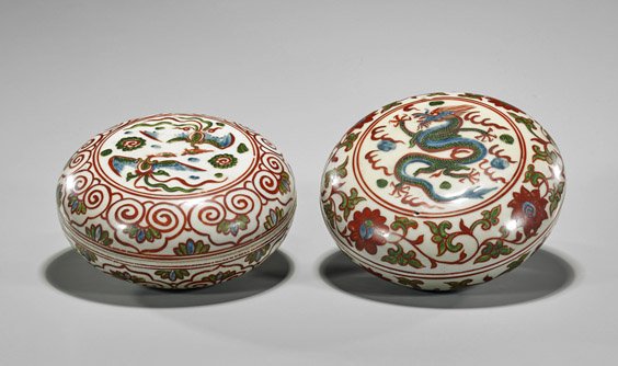 Pair Chinese Famille Verte Porcelain Boxes (1 of 2)