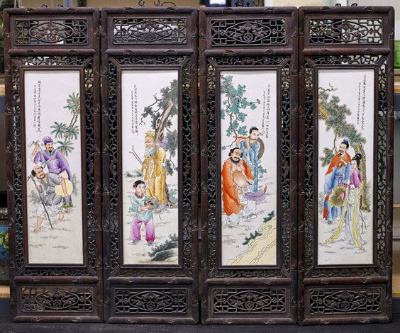 Four Chinese Enameled Panels: Eight Immortals (1 of 1)