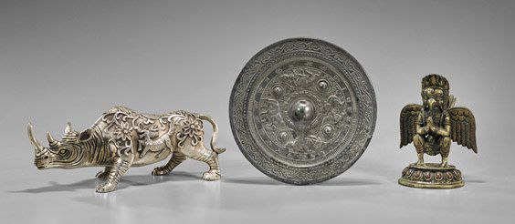 Three Asian Bronzes: Rhino, Bird & Mirror (1 of 2)