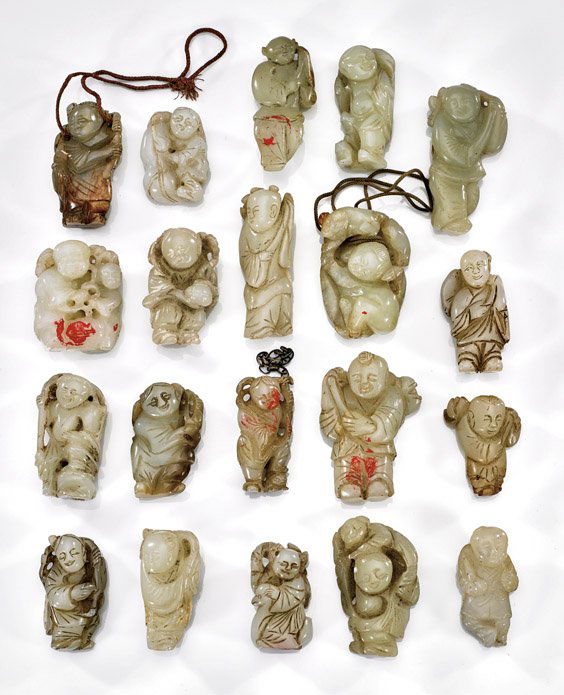 TWENTY ANTIQUE CARVED JADE TOGGLES (1 of 1)