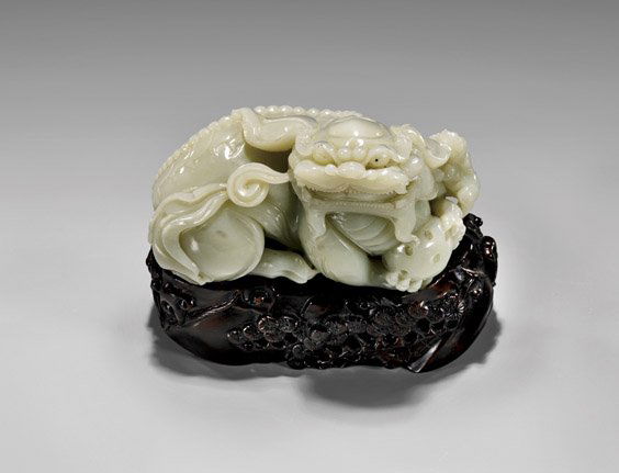 CARVED CELADON JADE FO LION (1 of 2)