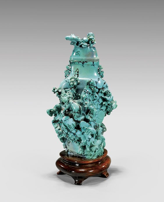 CARVED TURQUOISE URN & COVER (1 of 2)
