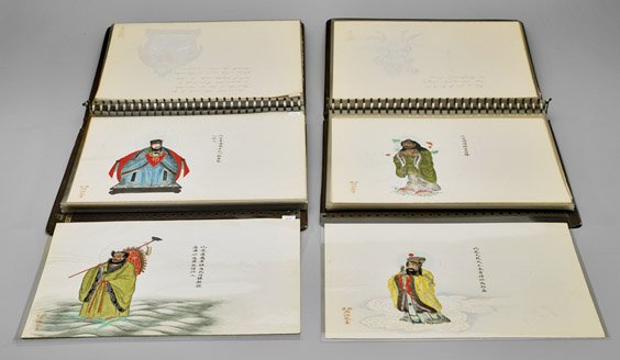 COLLECTION OF PAINTINGS BY ZHOU PEICHUN: COLLECTION OF PAINTINGS BY ZHOU PEICHUN Collection of approx. 89, antique paintings by Zhou Peichun; each rendered in ink and gouache on rice paper in fine detailing; one set illustrating the many dei