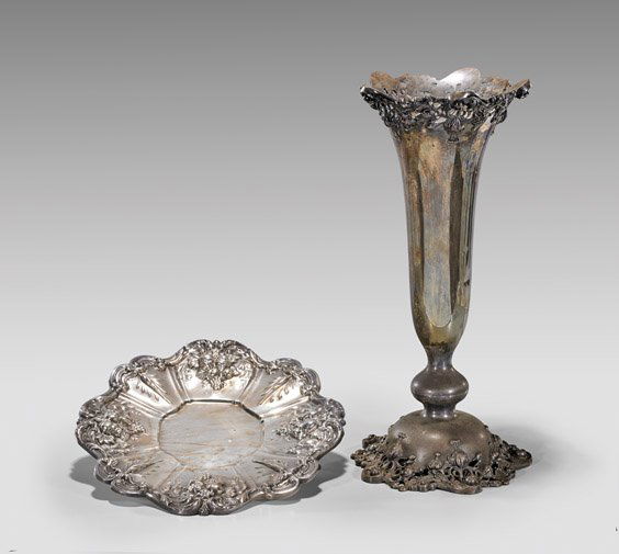 TWO STERLING SILVER PIECES: Vase & Dish (1 of 3)