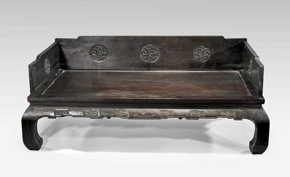 LARGE CARVED ZITAN WOOD DAYBED (1 of 1)