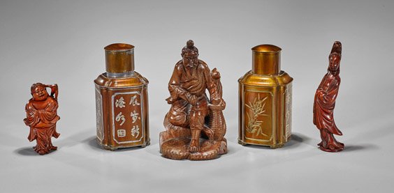 Five Chinese Items: Tea Caddies & Carvings (1 of 1)