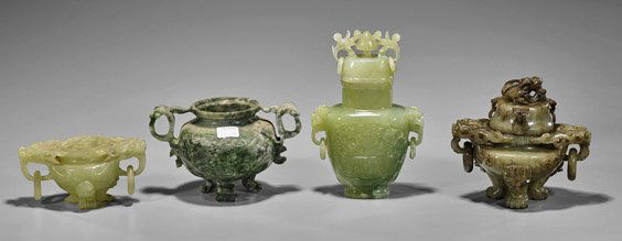 Four Carved Hardstone/Bowenite Vessels (1 of 1)