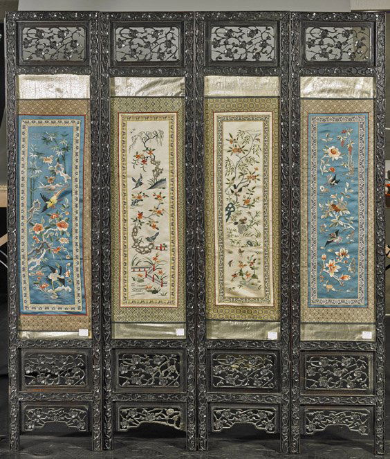 Four Chinese Silk Embroidered Panels (1 of 1)
