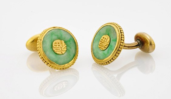 Pair Gold & Jade Cufflinks (1 of 1)