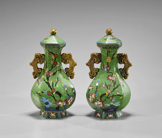 Pair Old Chinese Cloisonné Vases (1 of 1)
