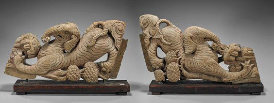 Pair Carved Wood Elephants (1 of 1)