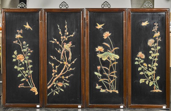 Four Chinese Hardstone Inlay Panels (1 of 1)