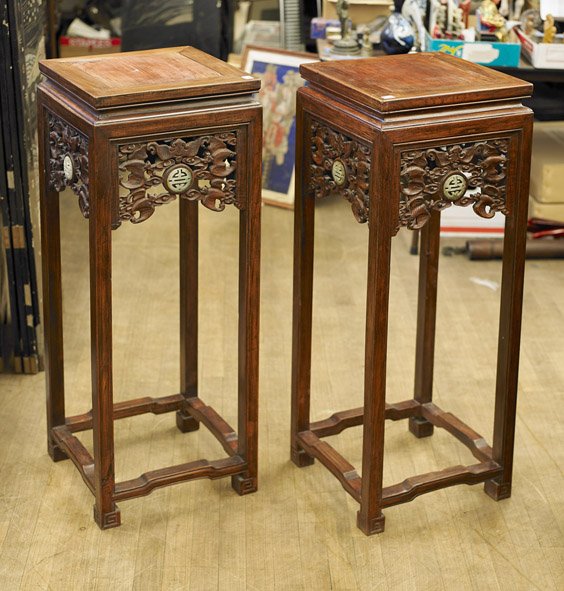 Pair Old Chinese Carved Wood Pedestals (1 of 1)