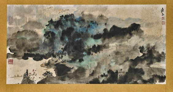 Two Chinese Paper Scrolls: Landscape & Calligraphy (1 of 5)