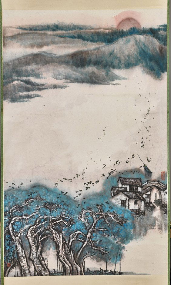 Three Chinese Paper Scrolls: Figures & Landscapes (1 of 7)