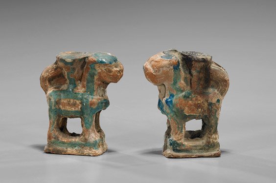 Pair Antique Glazed Pottery Dogs (1 of 1)