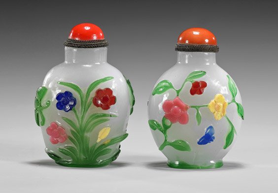 Pair Glass Multicolor Overlay Snuff Bottles (1 of 1)