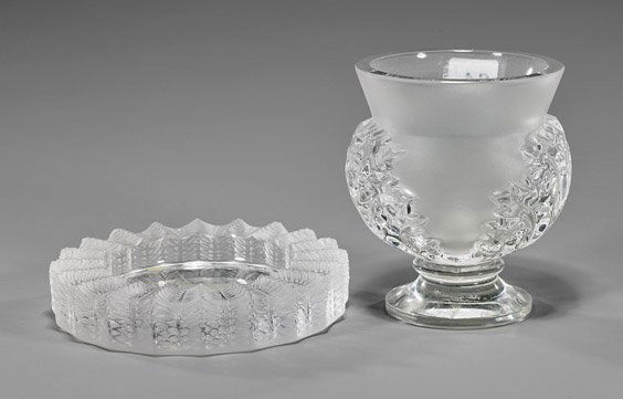 Lalique Carved Crystal Vase & Ashtray (1 of 2)