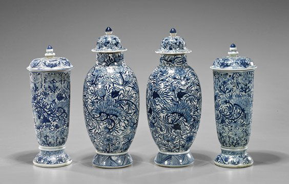 Two Pairs Chinese Blue & White Vases (1 of 2)