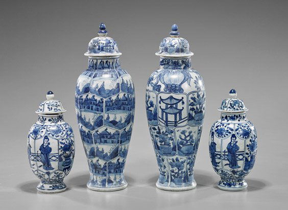 Two Pair Blue & White Porcelain Vases (1 of 2)