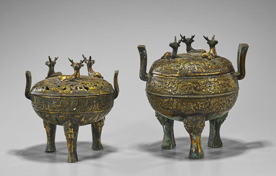 Two Early-Style Gilt Bronze Ritual Vessels (1 of 1)