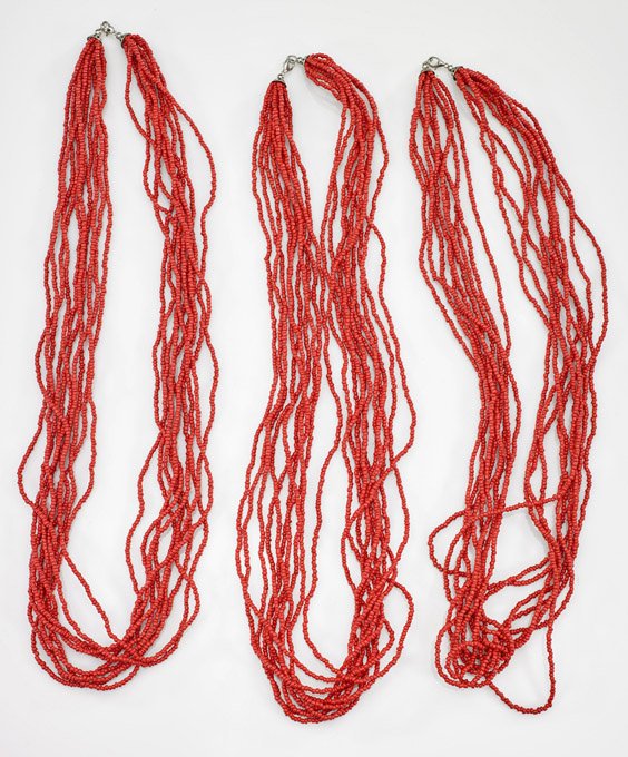 Three Multi-Strand Red Coral Necklaces (1 of 1)