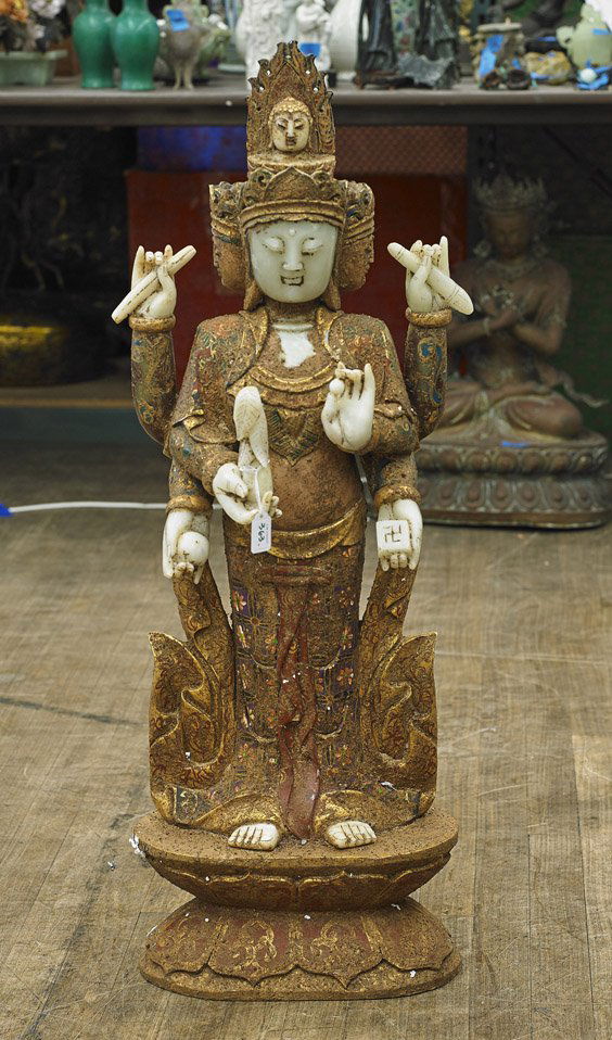 Chinese Polychrome Hardstone Bodhisattva (1 of 1)