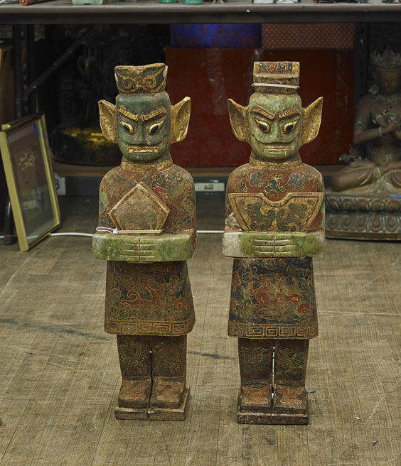 Pair Carved Polychrome Stone Figures (1 of 1)
