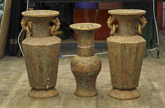 Three Heavy Polychrome Stone Vases (1 of 1)