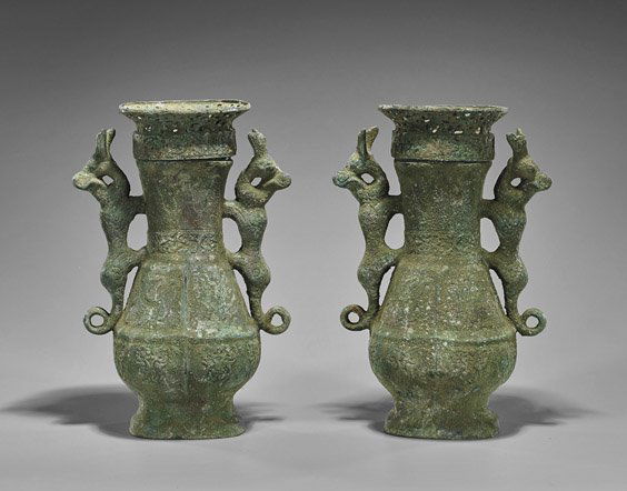 Pair Early-Style Bronze Hu Vases (1 of 1)