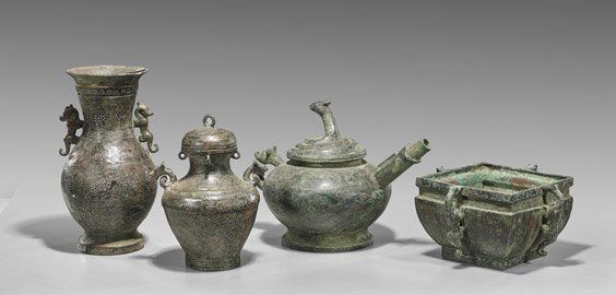 Four Chinese Inlaid Bronze Vessels (1 of 1)