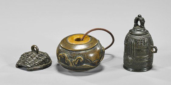 Three Metal Netsuke: Manju, Crab & Bell (1 of 1)