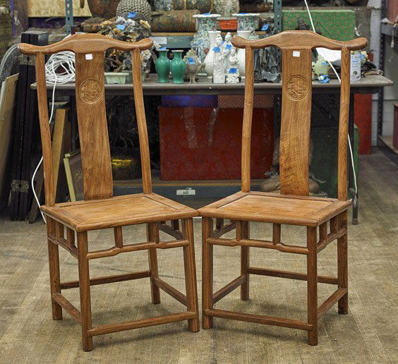 Pair Chinese Wood Yoke Back Chairs (1 of 1)