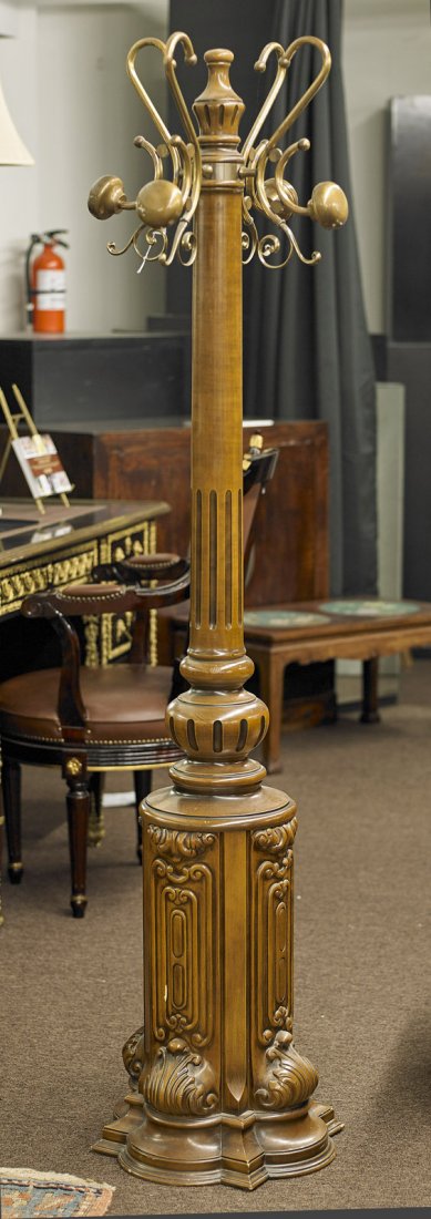 Carved Wood & Brass Coat Stand (1 of 1)