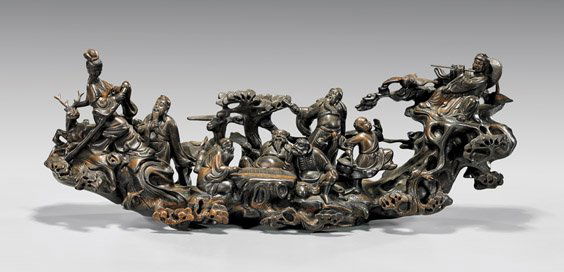 LARGE CARVED ZITAN GROUP: Eight Immortals (1 of 2)
